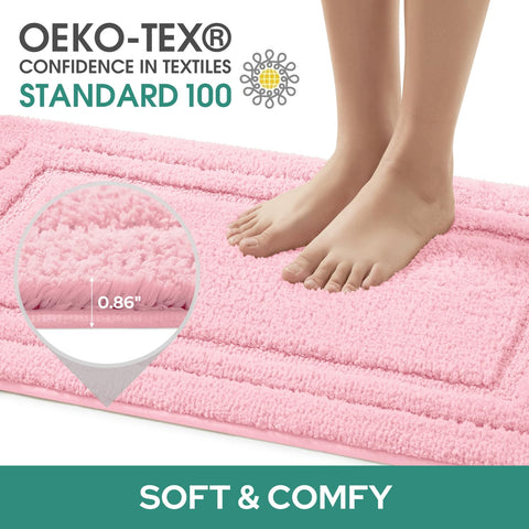 HOMEIDEAS large 20x32 bath mat demonstrates quick absorbency to keep floors dry.