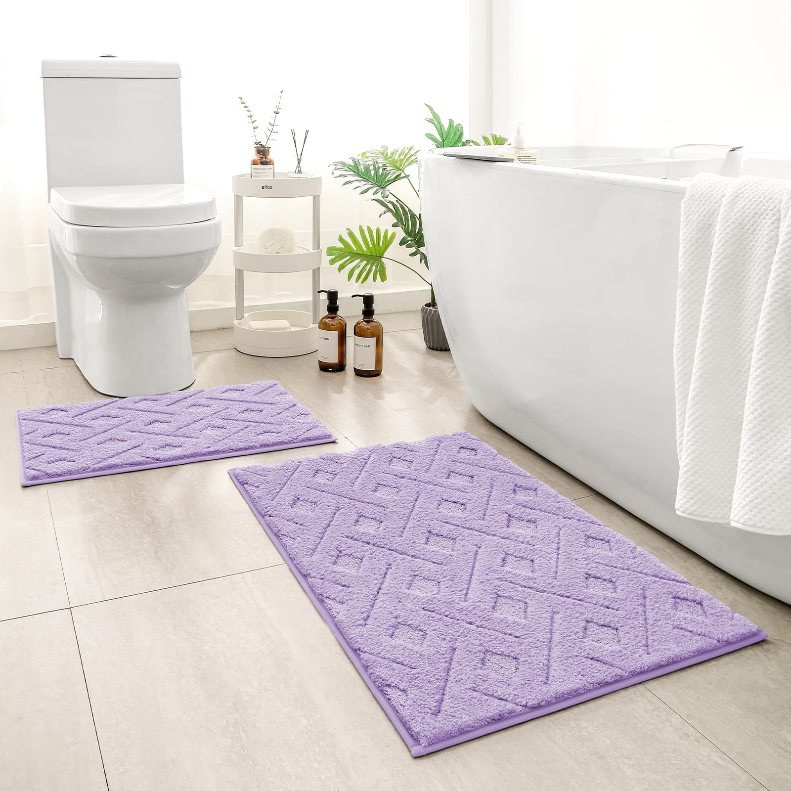 HOMEIDEAS Lavender 2-Piece Bath Rug Front View shows plush, foot-friendly softness.