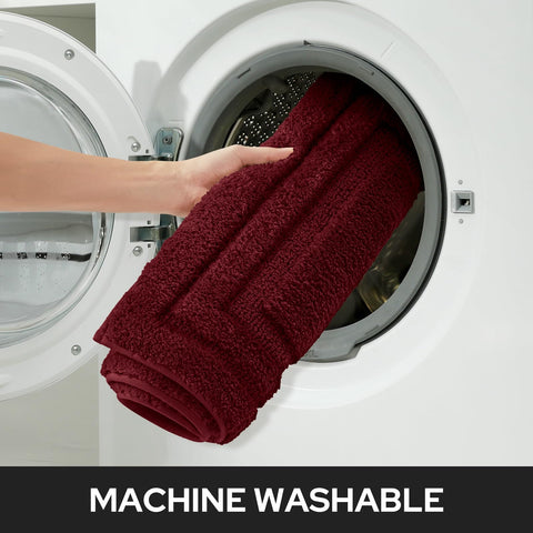 HOMEIDEAS burgundy color rug – rich shade enhances bathroom decor.
