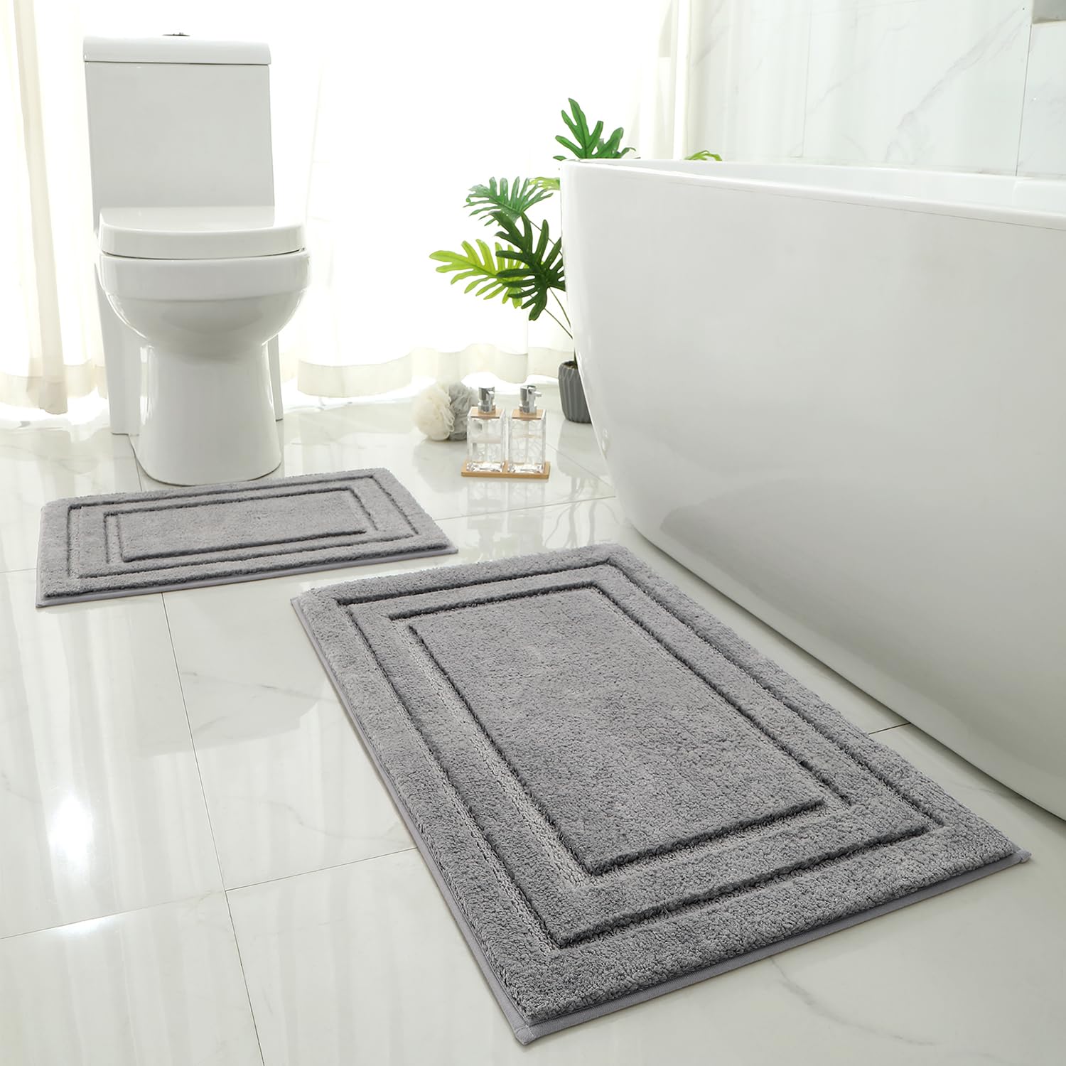 HOMEIDEAS bath rug set gray two-piece for a soft, cozy touch