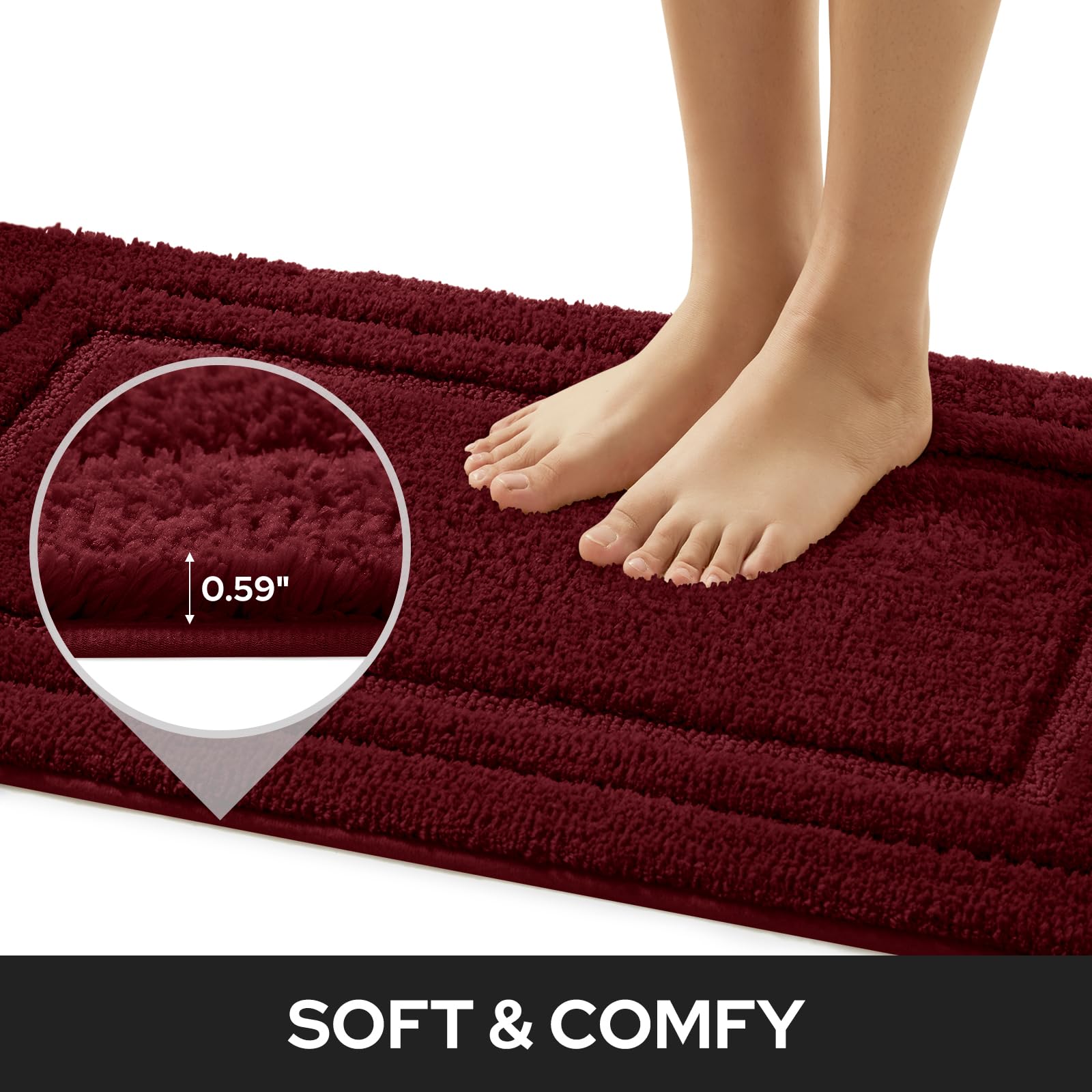 HOMEIDEAS non-slip back rug – secure footing on dry, smooth bathroom floors.