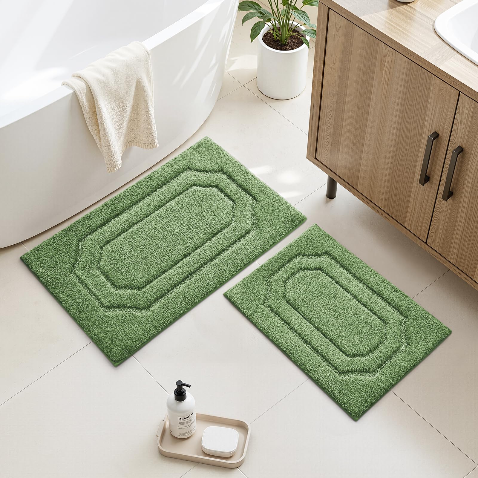 HOMEIDEAS bath rug small 16x24 Sage Green offers plush comfort after showers