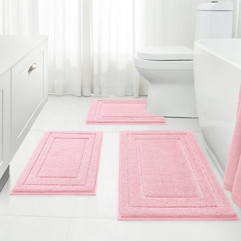 HOMEIDEAS light-pink 3-piece rug set enhances bathroom comfort with plush microfiber.