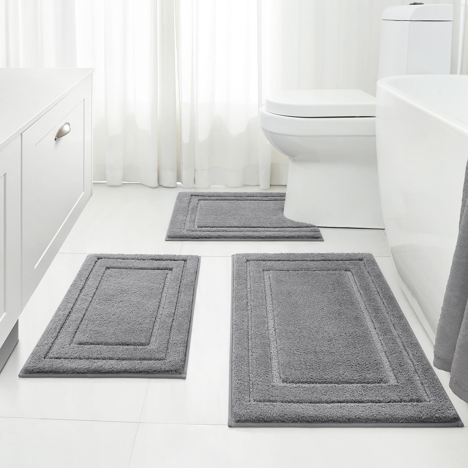HOMEIDEAS bathroom rug 16x24 grey set for cozy feet and quick drying