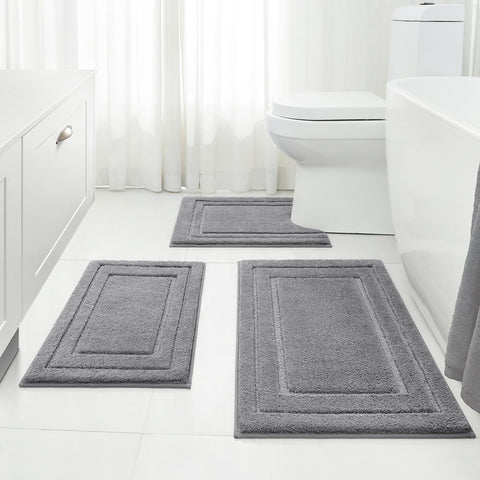HOMEIDEAS bathroom rug 16x24 grey set for cozy feet and quick drying