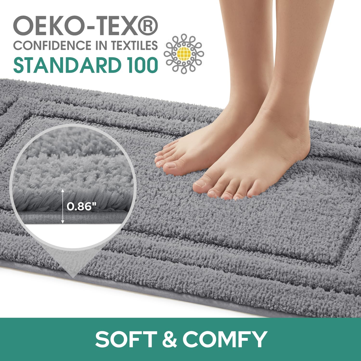 HOMEIDEAS bathroom rug 20x32 grey for high traffic spaces