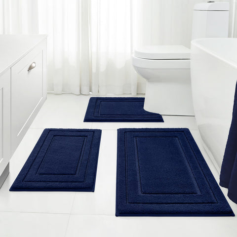 HOMEIDEAS 3-piece navy bathroom rugs set adds plush comfort to daily routines.