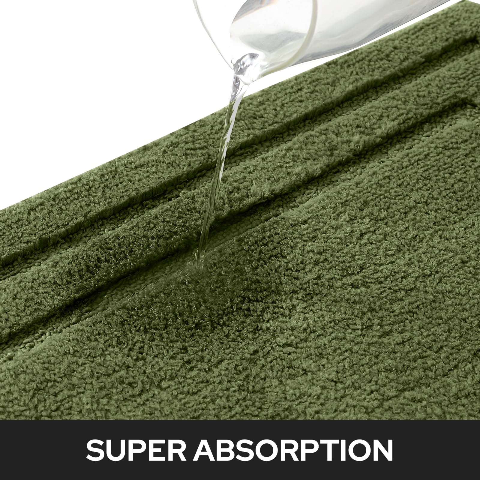 HOMEIDEAS sage green bath rugs demonstrating fast drying and moisture lock after shower.