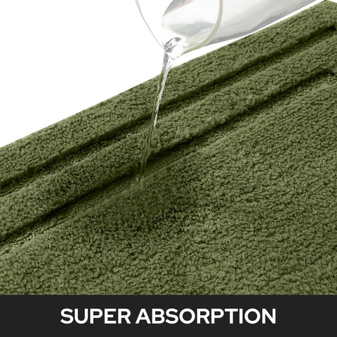 HOMEIDEAS sage green bath rugs demonstrating fast drying and moisture lock after shower.