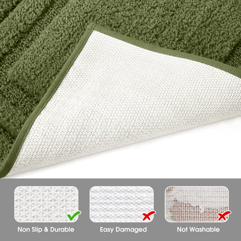 HOMEIDEAS microfiber bathroom rugs with TPR backing to reduce shifting on smooth floors.