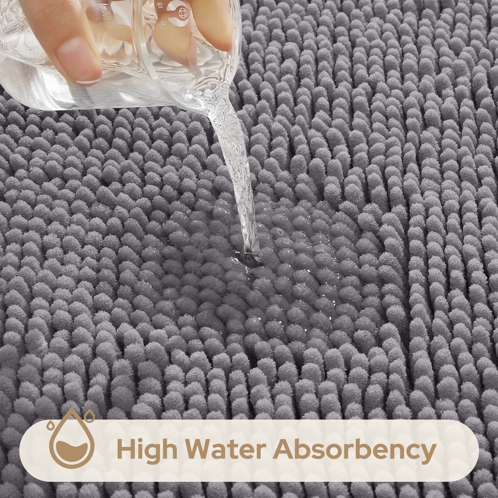 HOMEIDEAS bathroom rugs non-slip backing helps prevent slips on wet tile floors.