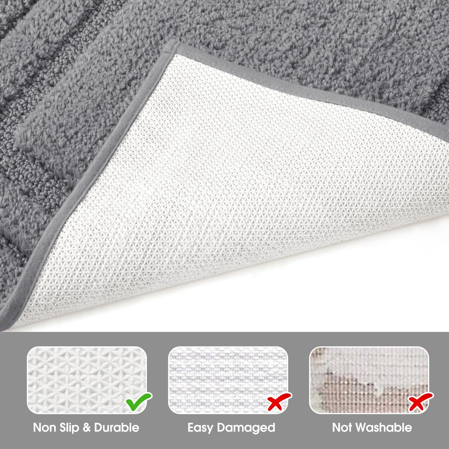 HOMEIDEAS non slip back grey rug stays in place on tile floors