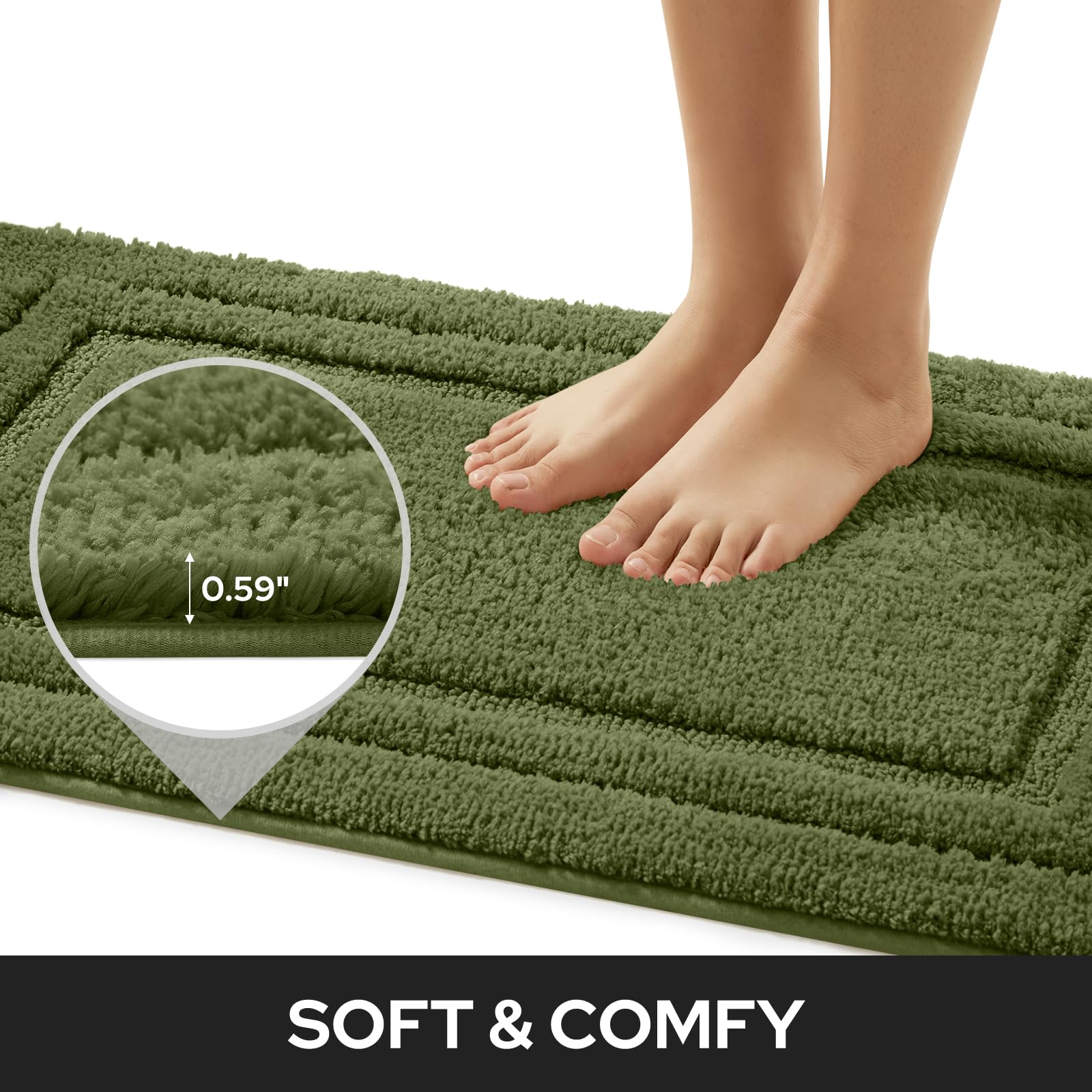 HOMEIDEAS plush microfiber bath mats showing ultra-soft pile and quick moisture absorption.