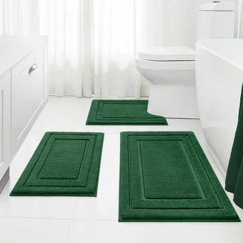 HOMEIDEAS 3-piece dark green bathroom rugs set for cozy slip-free comfort