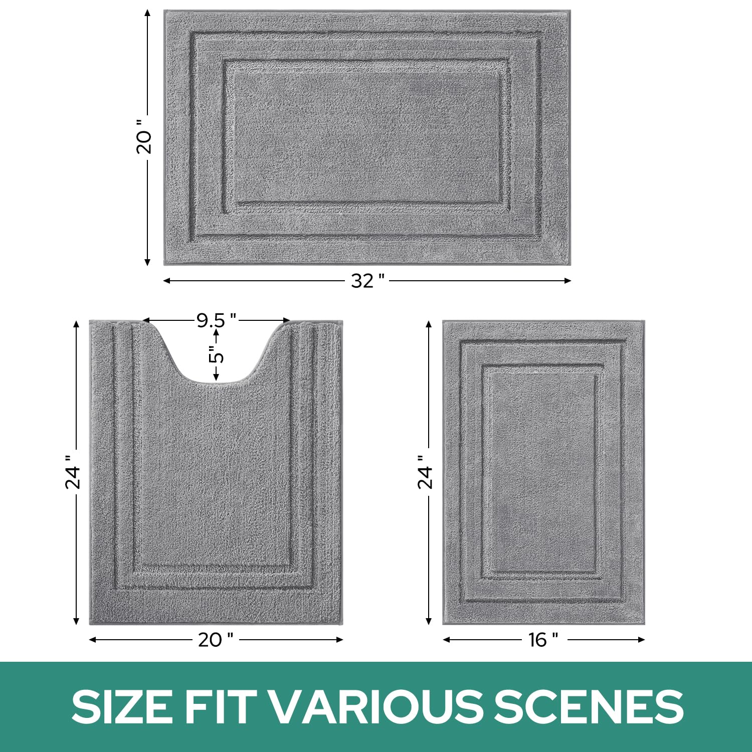 HOMEIDEAS 3 piece grey set enhances bathroom and entryway styling
