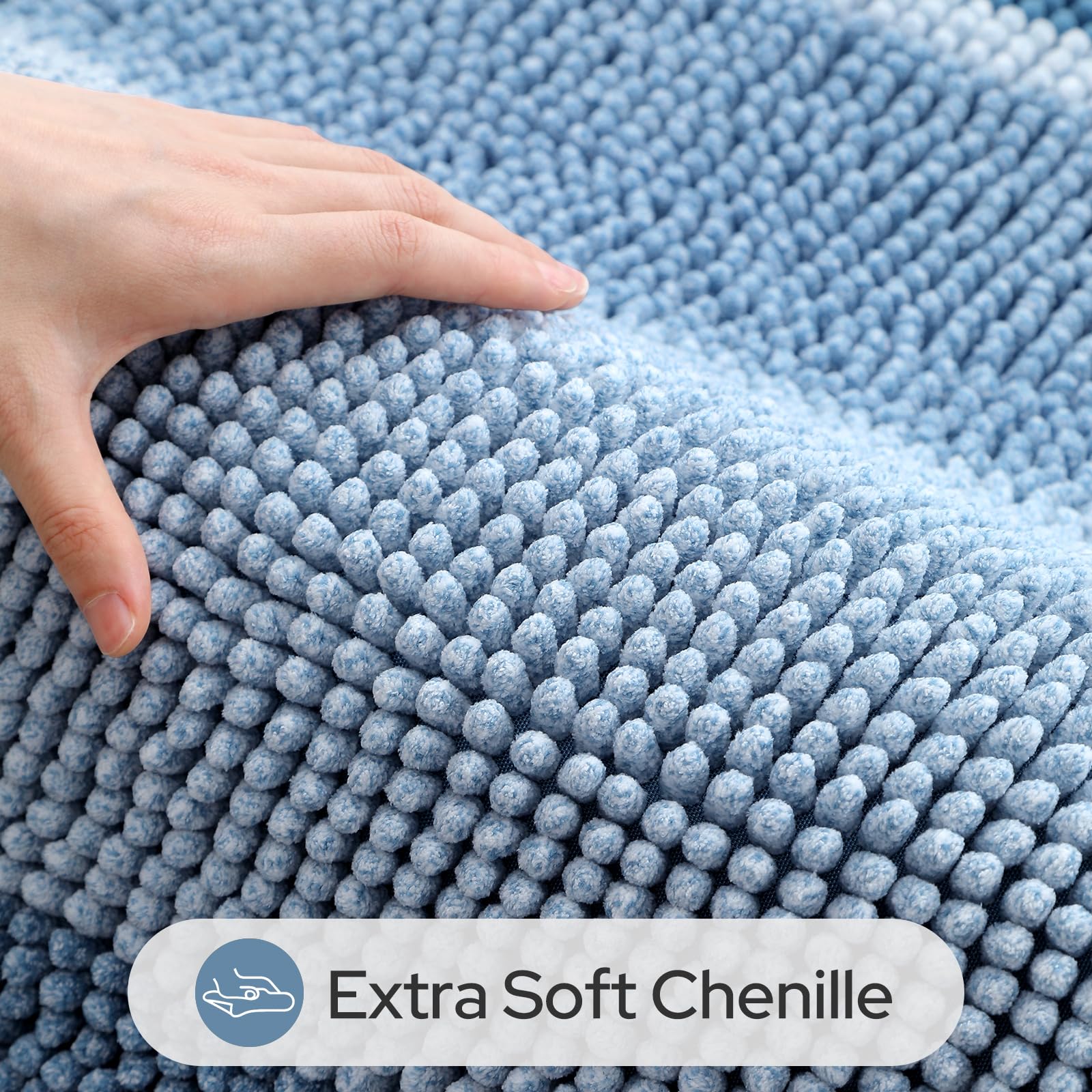 HOMEIDEAS blue bathroom rug set texture close-up showing plush warmth and absorbency