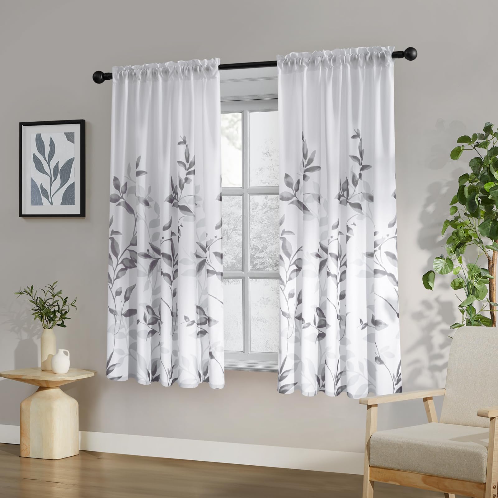 HOMEIDEAS leaf floral bottom pattern curtains for privacy and ambient light.