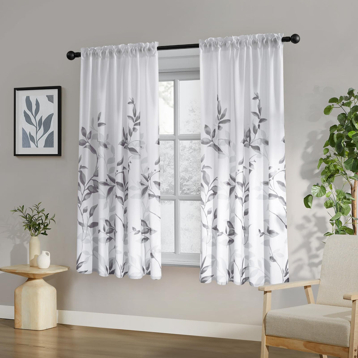 HOMEIDEAS leaf floral bottom pattern curtains for privacy and ambient light.