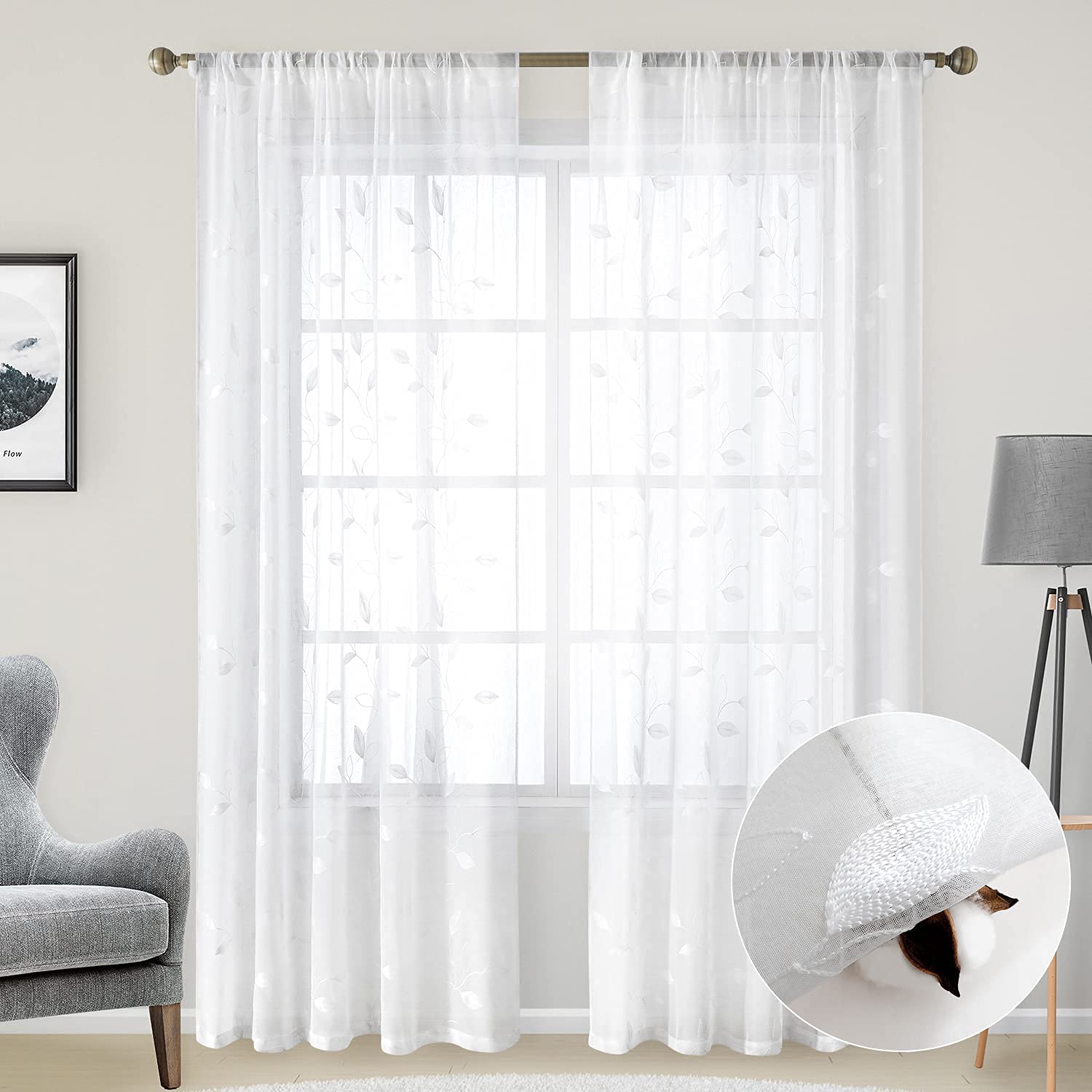 HOMEIDEAS faux linen texture semi-sheer curtains provide soft daylight diffusion.