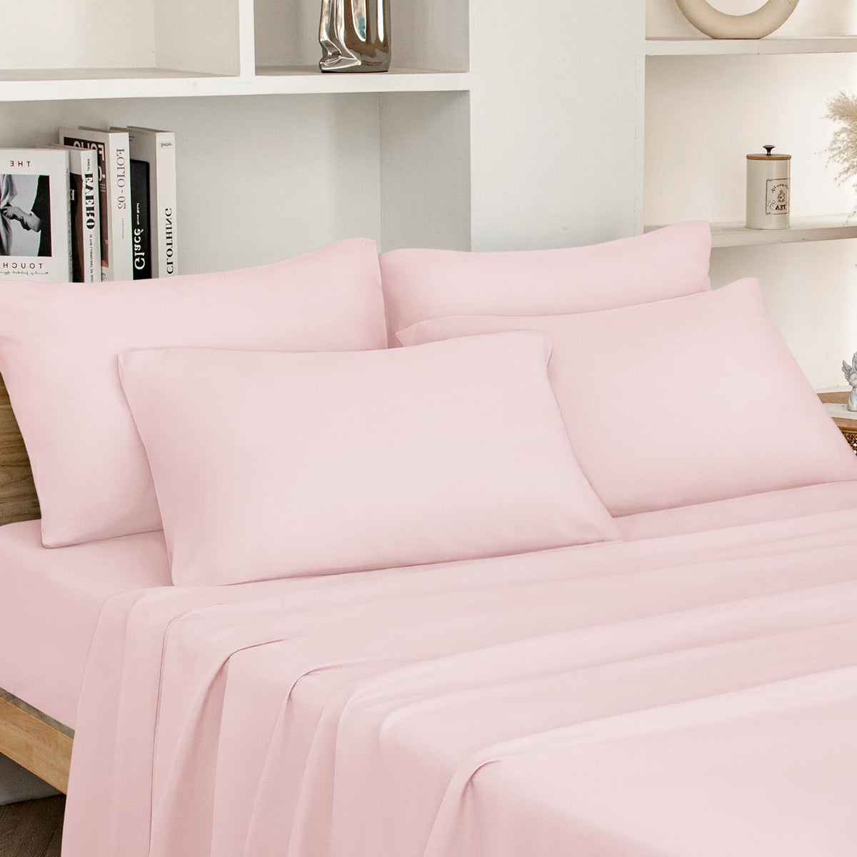 HOMEIDEAS full-size flat sheet in pale pink delivers a silky-soft feel