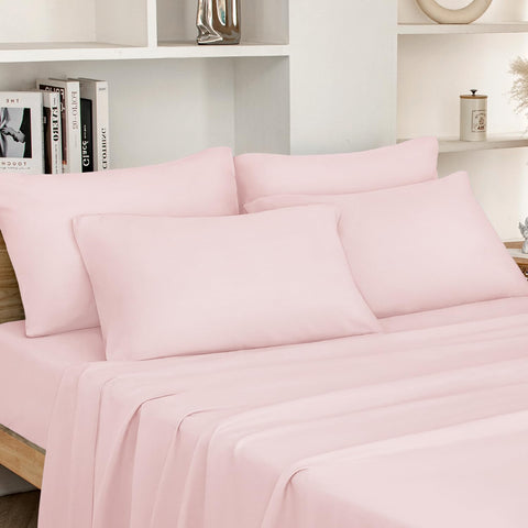 HOMEIDEAS full-size flat sheet in pale pink delivers a silky-soft feel