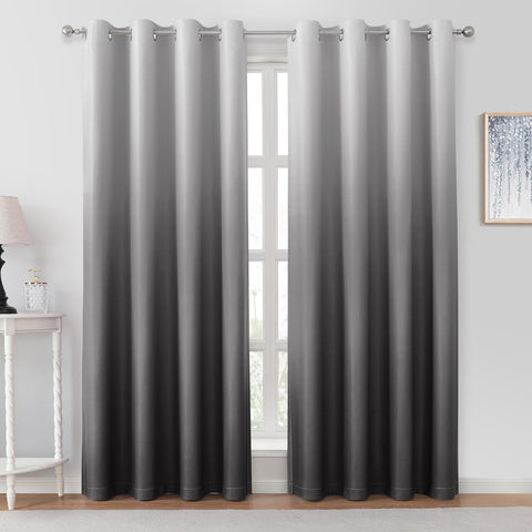 HOMEIDEAS grey ombre curtains; two panels offer privacy and soft light control.