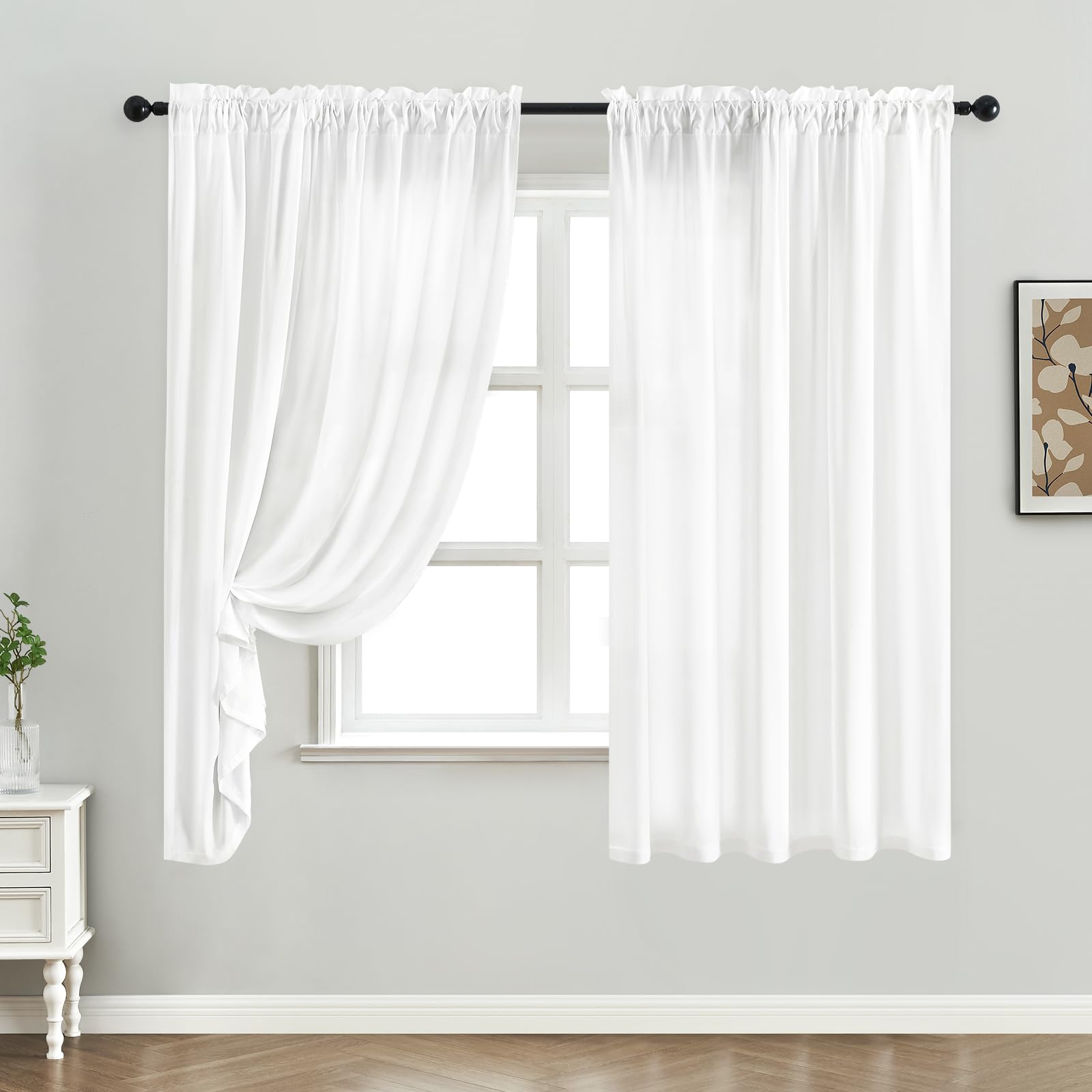 HOMEIDEAS light-filtering curtains create a comfortable living room ambience