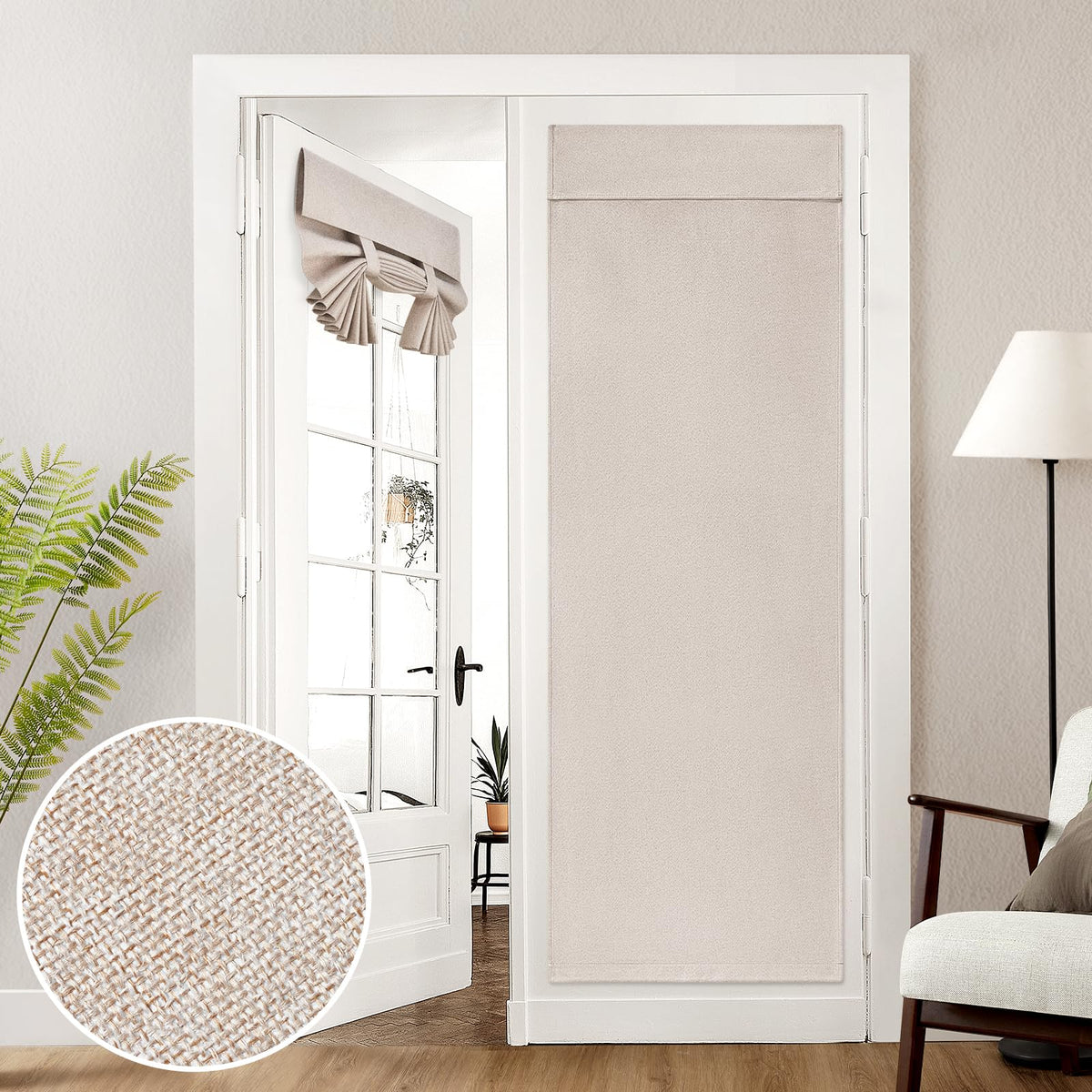 HOMEIDEAS linen blackout door-curtain front view showing privacy for bedrooms