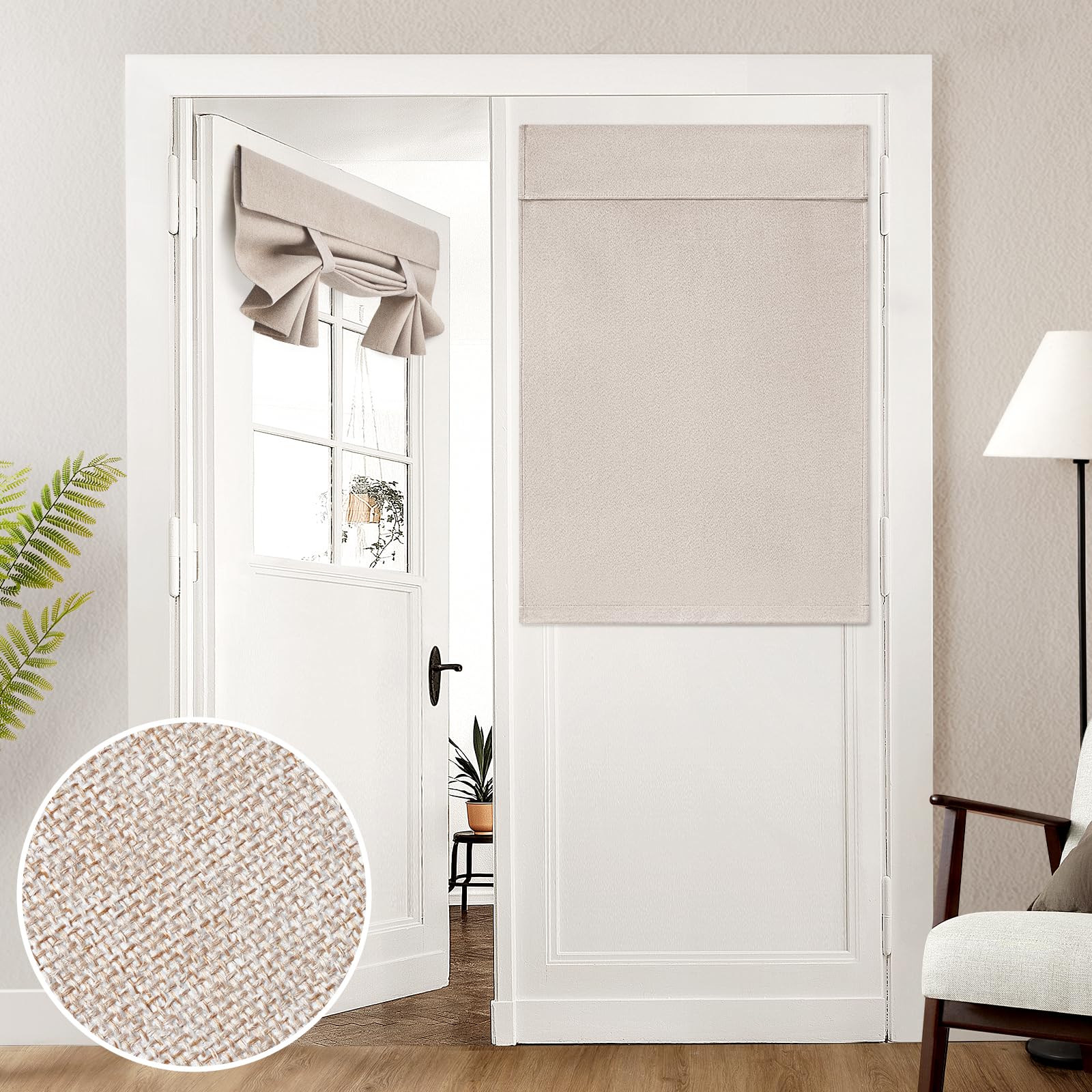 HOMEIDEAS linen blackout French door curtain blocks light and enhances privacy.