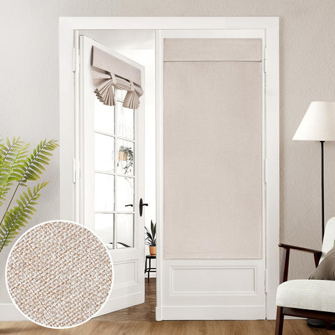 HOMEIDEAS linen blackout French door curtain front view blocks sunlight and privacy