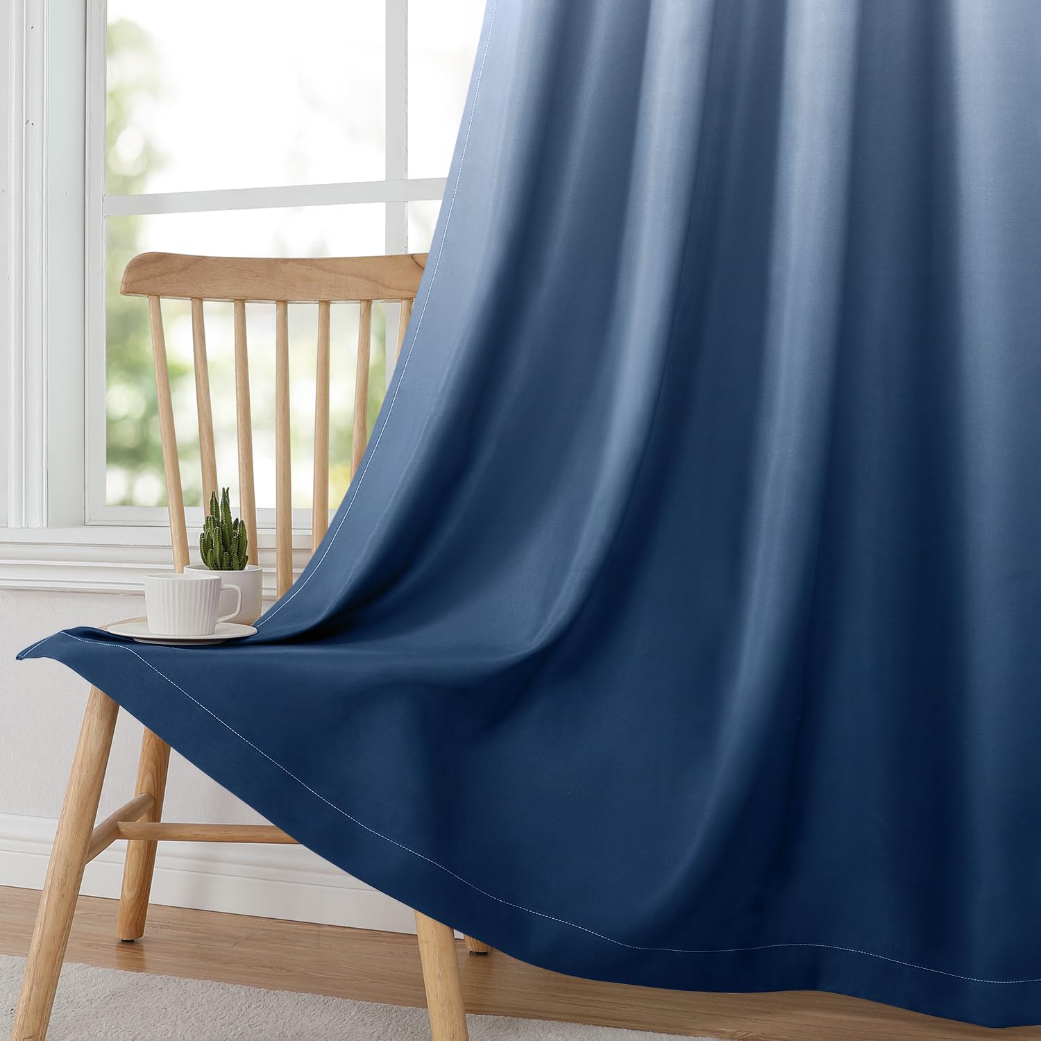HOMEIDEAS navy blue ombre curtain dining-room style adds elegance and privacy.