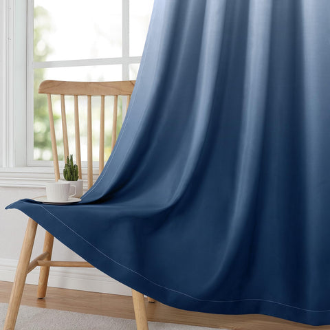 HOMEIDEAS navy blue ombre curtain dining-room style adds elegance and privacy.
