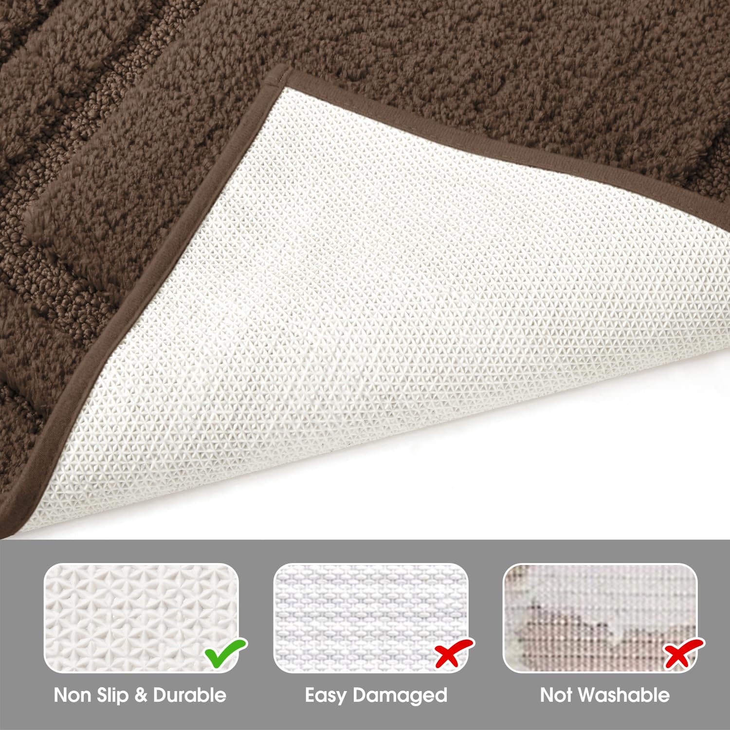 HOMEIDEAS mat features non-slip backing to stay in place on slick surfaces.