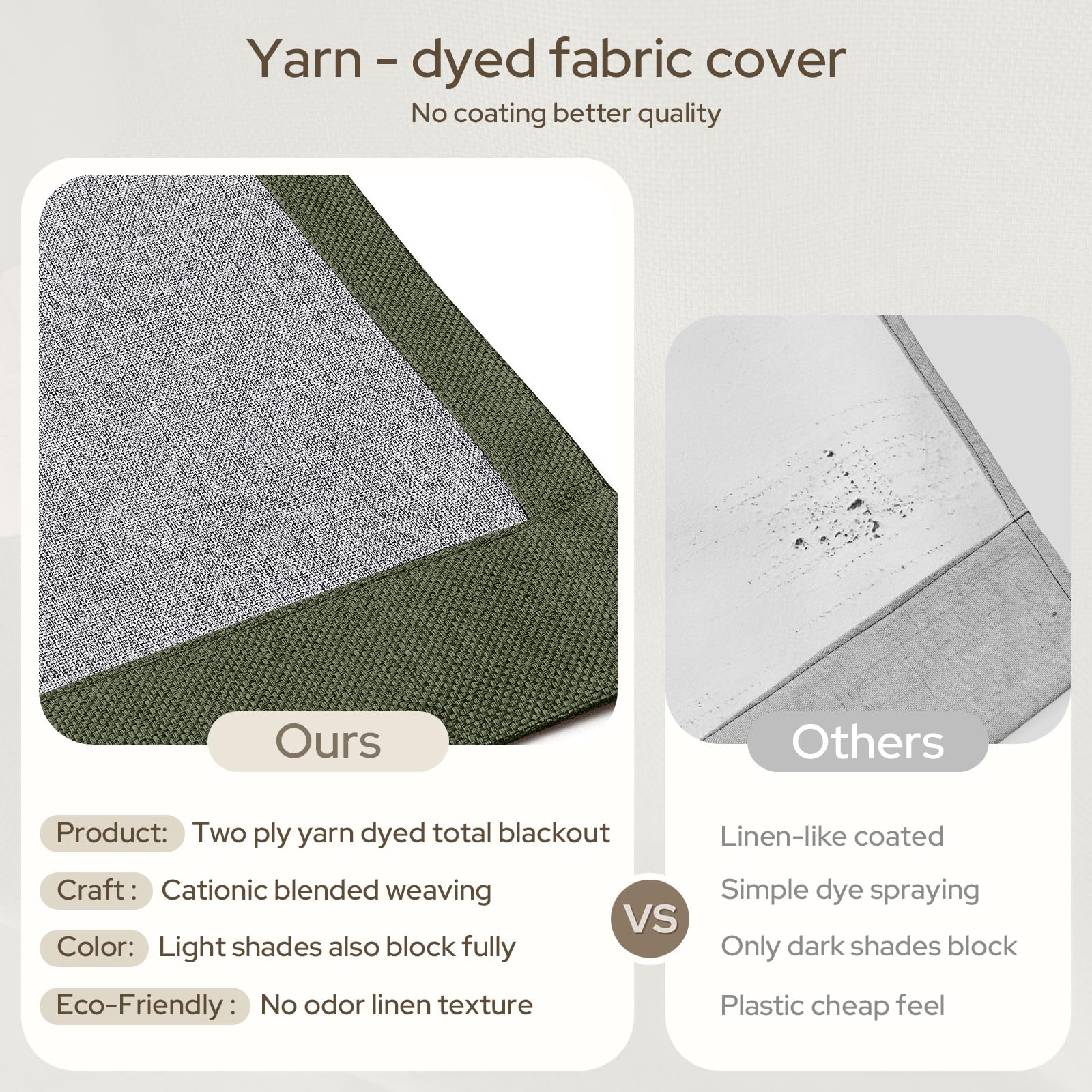 HOMEIDEAS olive-green curtains rod-pocket detail, easy setup and secure mounting.