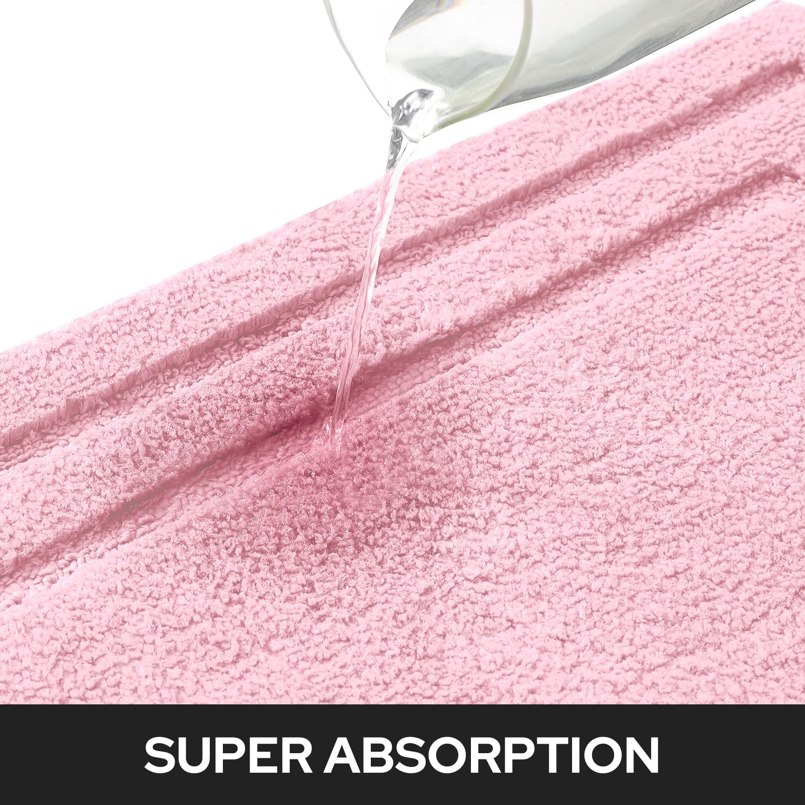 HOMEIDEAS pink bath rug back reveals non-slip backing for safety.