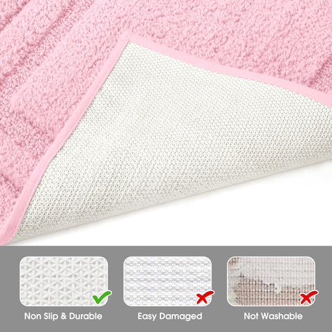 HOMEIDEAS pink bath rug close-up emphasizes durable fibers.