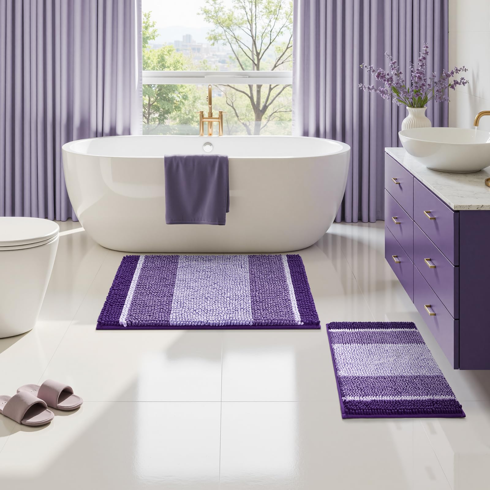 HOMEIDEAS purple bathroom rug is machine washable for easy care