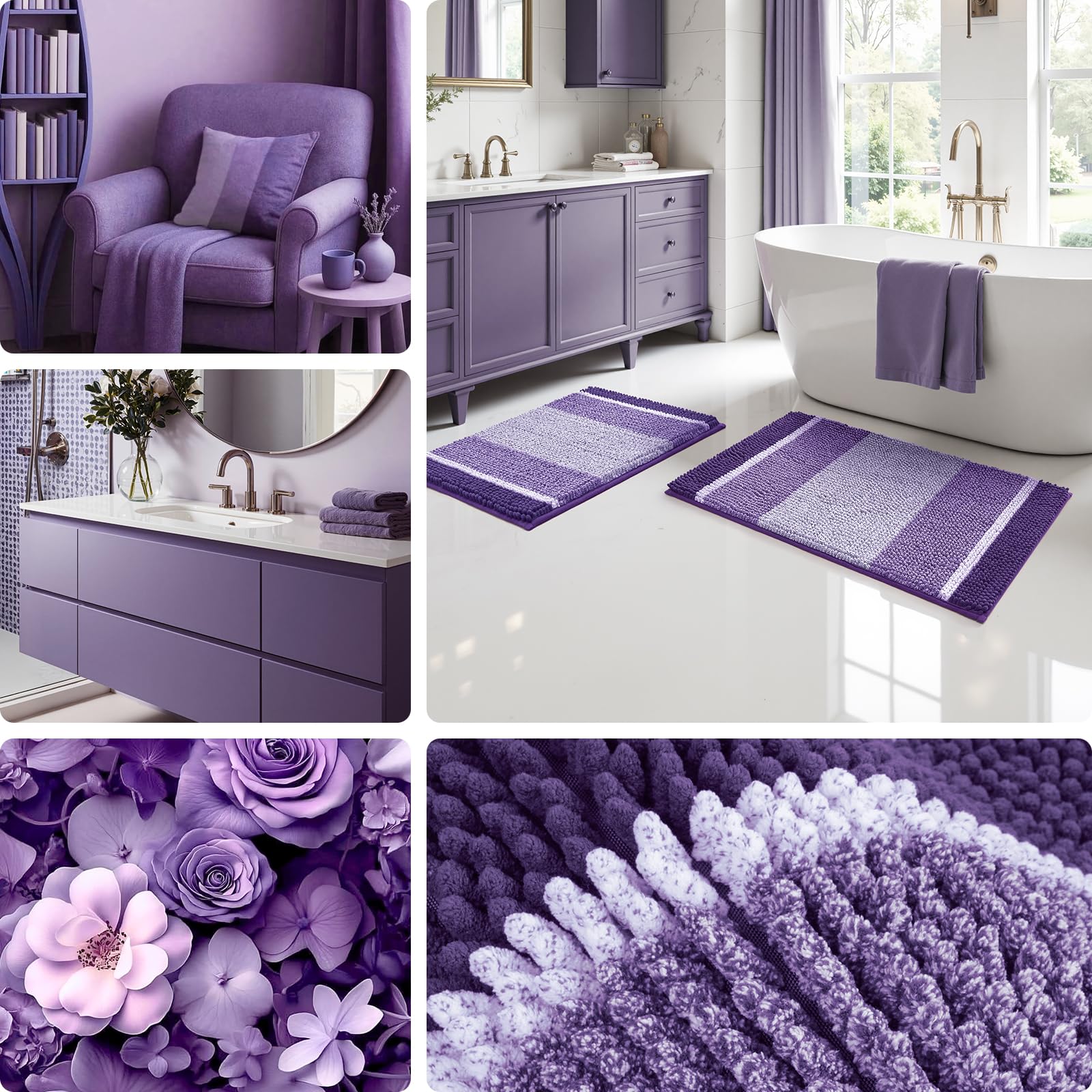 HOMEIDEAS purple mat demonstrates quick moisture absorption after shower