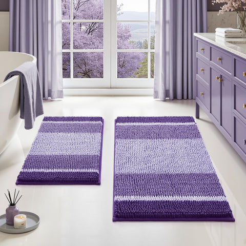 HOMEIDEAS purple bath rugs show plush chenille texture for cozy feet
