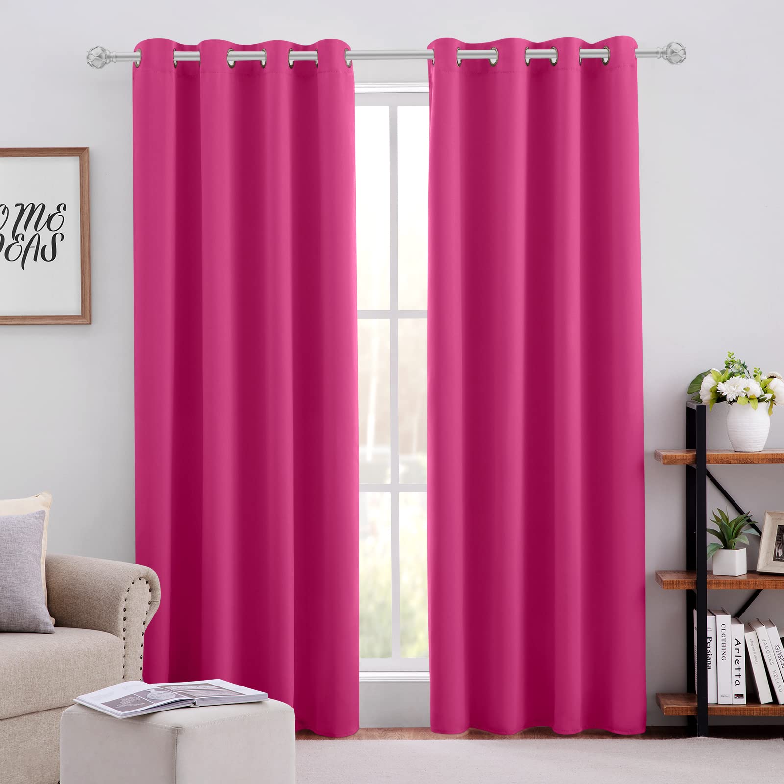 HOMEIDEAS Raspberry blackout curtains panel 1 provides deep color and room-darkening for better sleep.