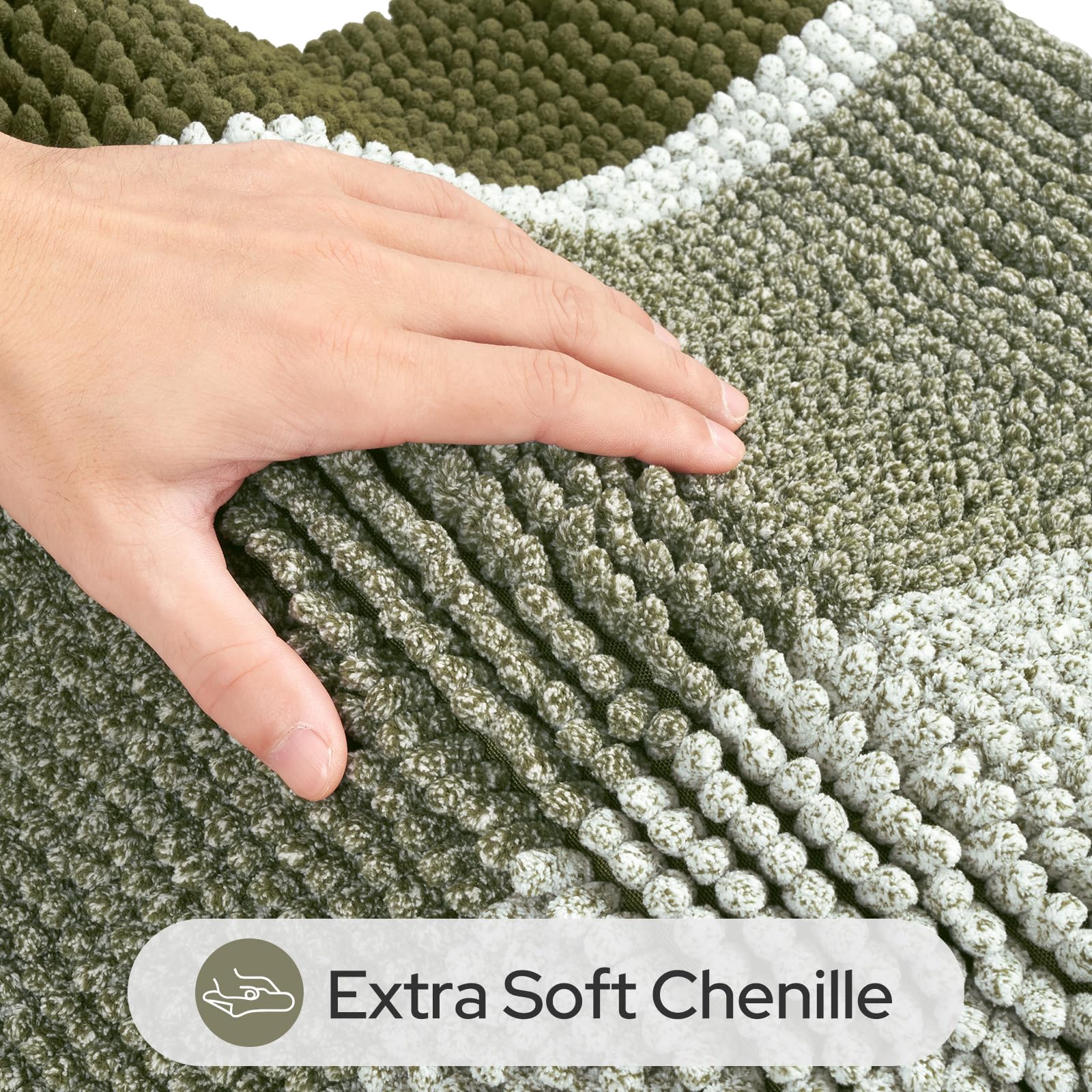HOMEIDEAS Sage Green bath rug 20x32 stripe pattern enhances bathroom style.