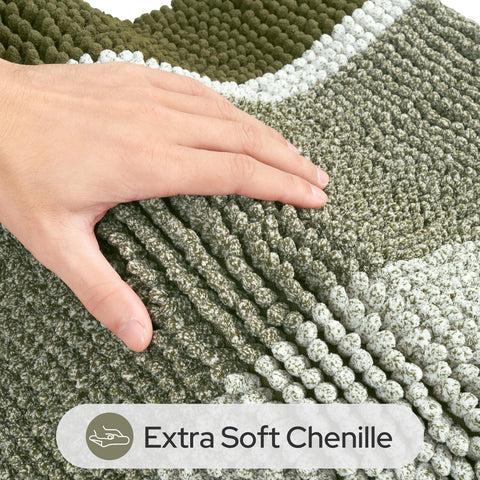 HOMEIDEAS Sage Green bath rug 20x32 stripe pattern enhances bathroom style.