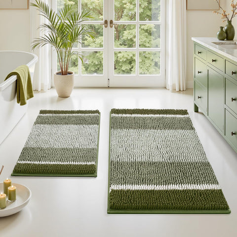 HOMEIDEAS Sage Green bath rug 20x32 texture closeup showcases plush softness.