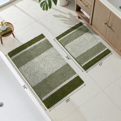 HOMEIDEAS Sage Green bath rug absorbent chenille dries feet quickly after shower.
