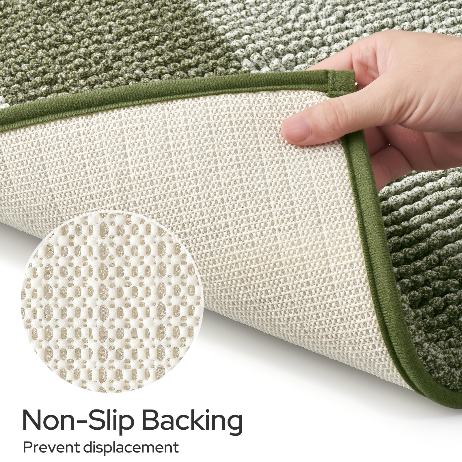 HOMEIDEAS Sage Green bath rug versatile for bathroom, kitchen, or entryway.