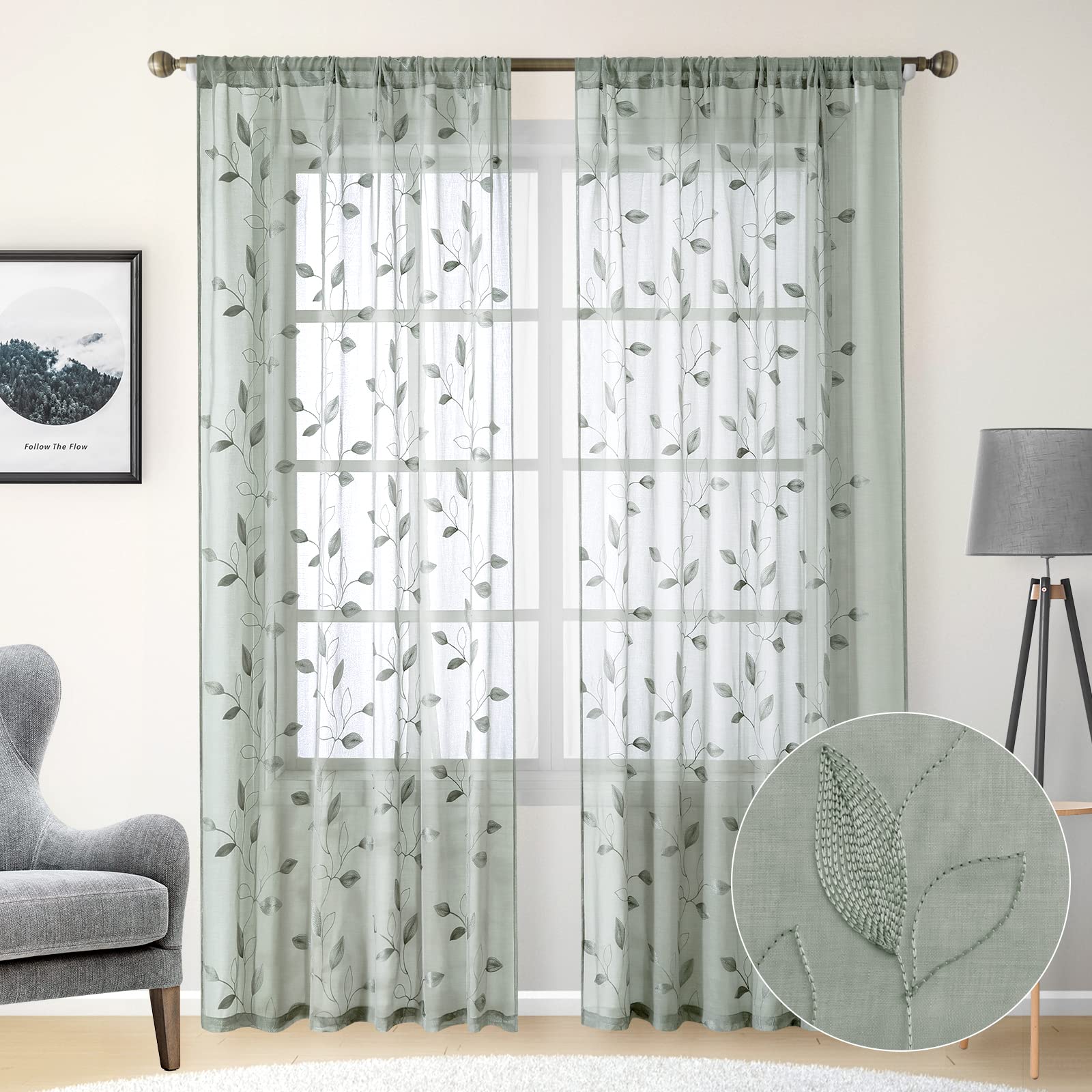 HOMEIDEAS faux linen texture curtains add soft touch and refined ambience.