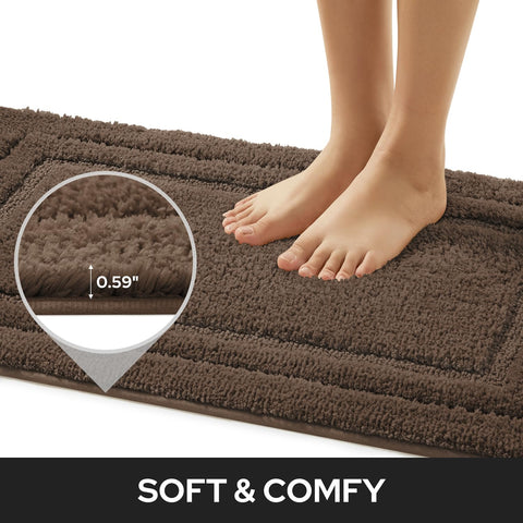 HOMEIDEAS small bath mat 16x24 brown; plush microfiber absorbent.