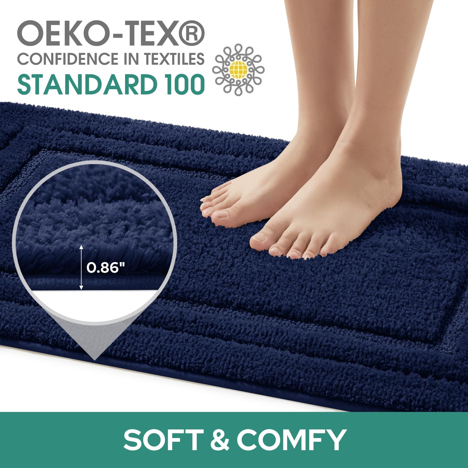 HOMEIDEAS soft microfiber bath mats provide luxurious underfoot feel and quick absorption.