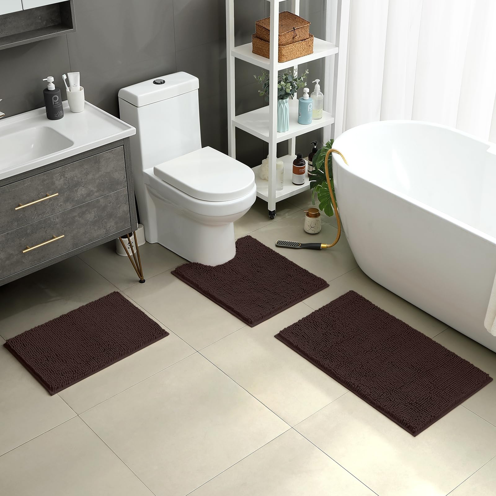 HOMEIDEAS U-shape rug 20x24 contours around the toilet with anti-slip stability.