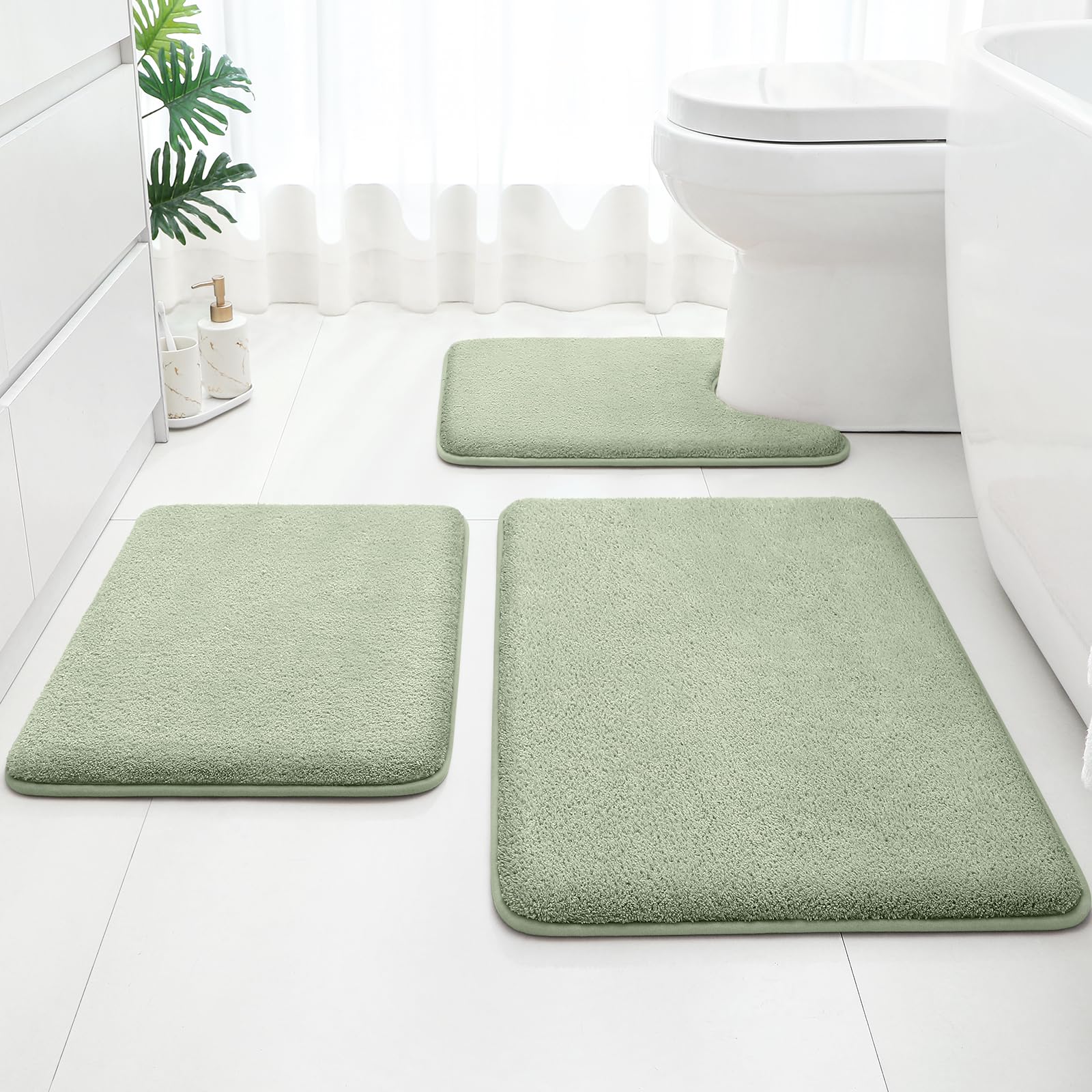 HOMEIDEAS upgraded bath rug set 3-piece sage green for soft comfort and warmth